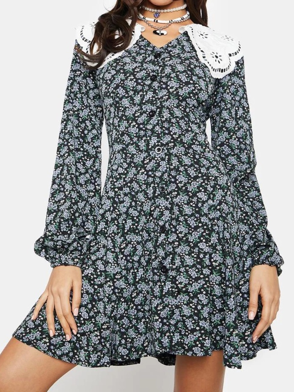 Daisy street blue floral lace collar mini dress nwt